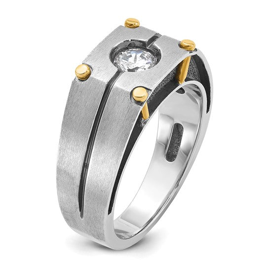 14k Two-tone IBGoodman Men's Polished and Satin 1/2 carat Diamond Complete Ring