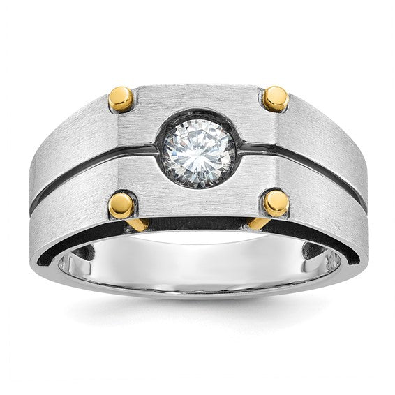 14k Two-tone IBGoodman Men's Polished and Satin 1/2 carat Diamond Complete Ring