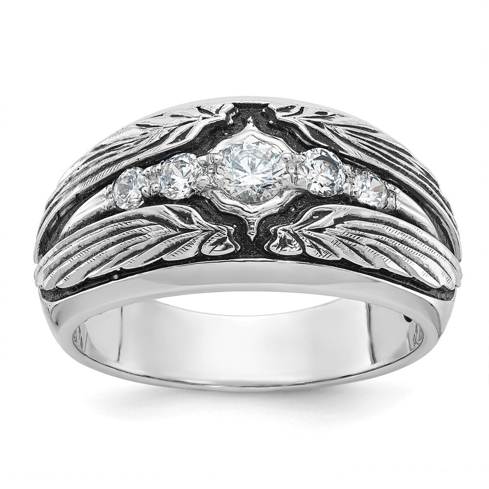 14kw w/ Blk RH IBGoodman Men's Textured 5-Stone Diamond Ring