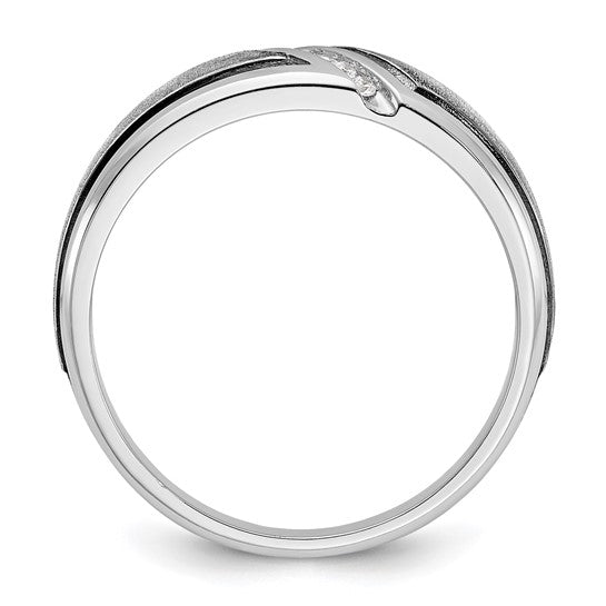 IBGoodman 14k White Gold with Black Rhodium Men's Polished and Satin 1/15 Carat AA Quality Diamond Ring
