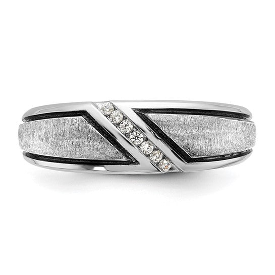 IBGoodman 14k White Gold with Black Rhodium Men's Polished and Satin 1/15 Carat AA Quality Diamond Ring