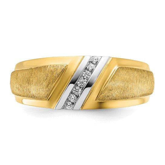 IBGoodman 14k with White Rhodium Men's Polished and Satin 1/20 Carat AA Quality Diamond Ring