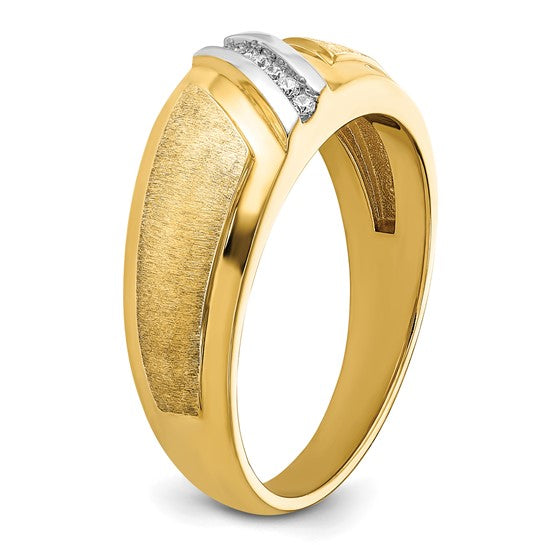 IBGoodman 14k with White Rhodium Men's Polished and Satin 1/20 Carat AA Quality Diamond Ring