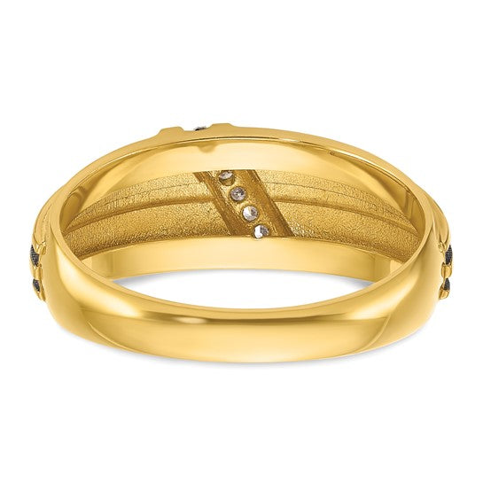 IBGoodman 14k with Black and White Rhodium Men's Polished Satin and Grooved 1/20 Carat AA Quality Diamond Ring