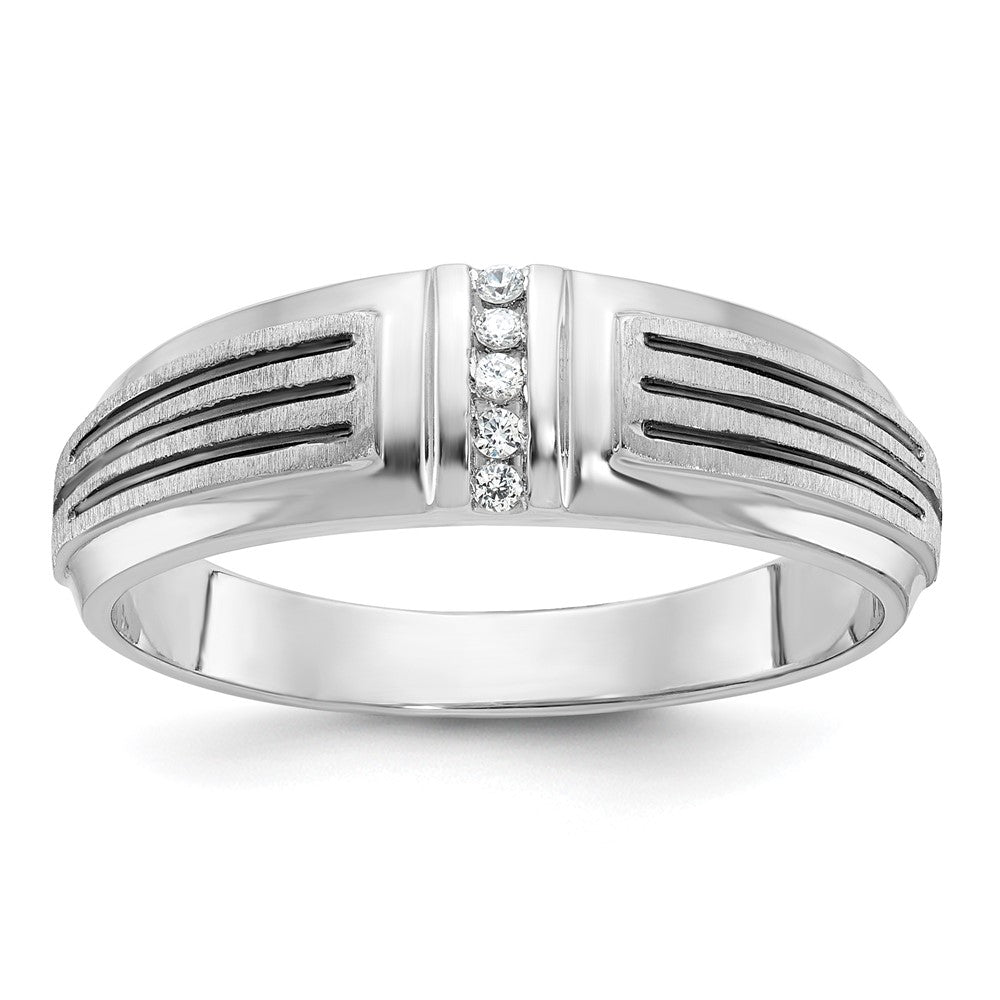 14k White Gold Polished Satin/Grooved 5 Stone Men's Ring Mounting