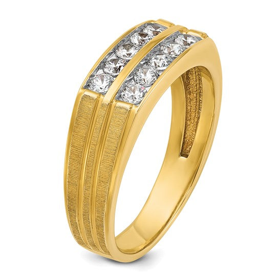 IBGoodman 14k Men's Polished Satin and Grooved 2-Row 5/8 Carat AA Quality Diamond Ring