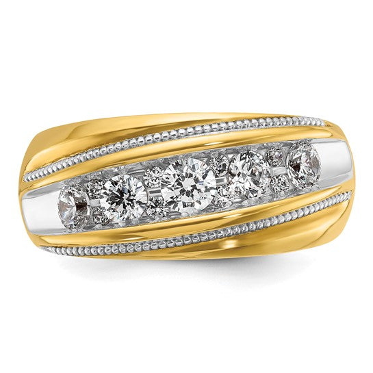 IBGoodman 14k with White Rhodium Men's Polished and Milgrain 1 Carat AA Quality Diamond Ring