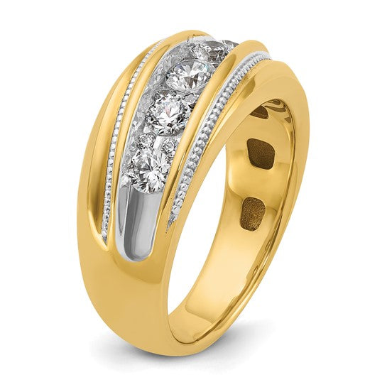 IBGoodman 14k with White Rhodium Men's Polished and Milgrain 1 Carat AA Quality Diamond Ring