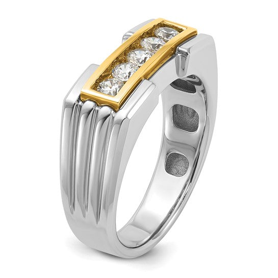 IBGoodman 14k Two-tone Men's Polished and Grooved 5-Stone 1/2 Carat AA Quality Diamond Ring