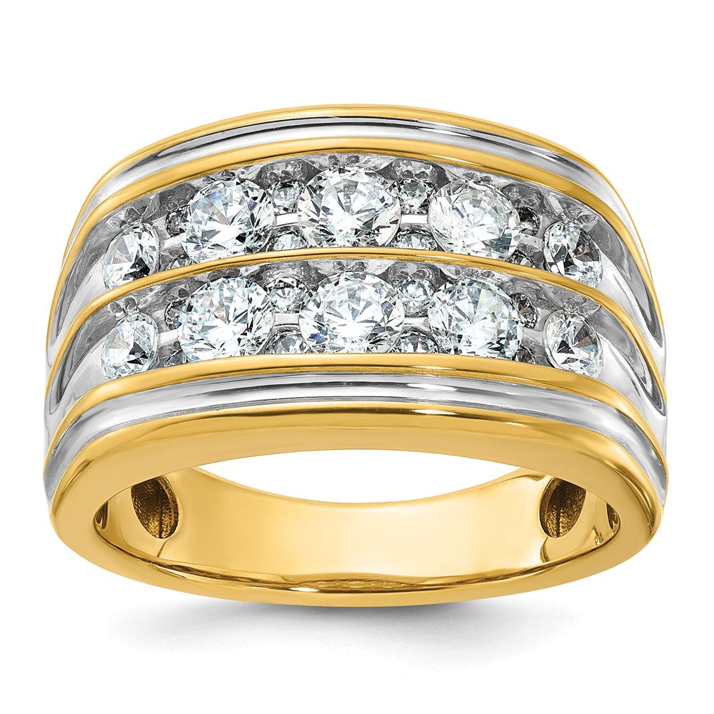 14k w/ White RH IBGoodman Men's Polish/Grooved 2-Row Dia Ring