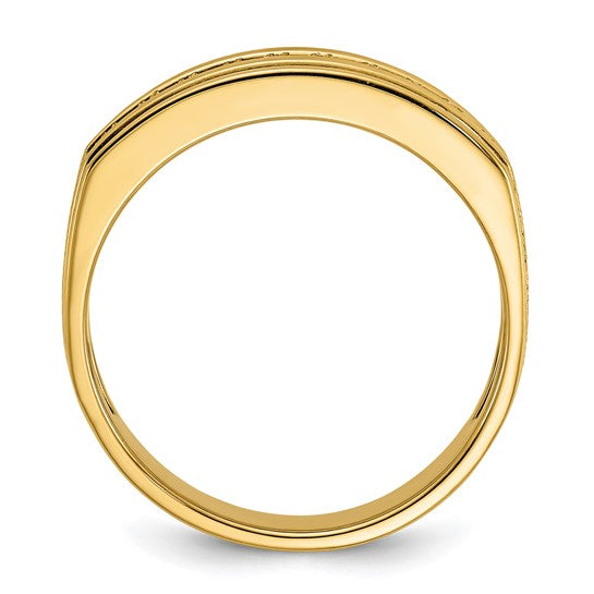 IBGoodman 14k Men's Polished and Satin Square 10-Stone 1/2 Carat AA Quality Diamond Ring