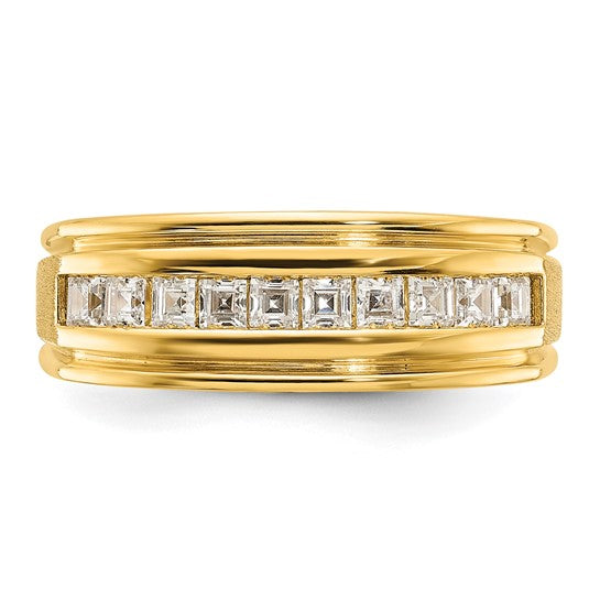 IBGoodman 14k Men's Polished and Satin Square 10-Stone 1/2 Carat AA Quality Diamond Ring