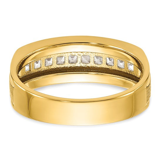 IBGoodman 14k Men's Polished and Satin Square 10-Stone 1/2 Carat AA Quality Diamond Ring