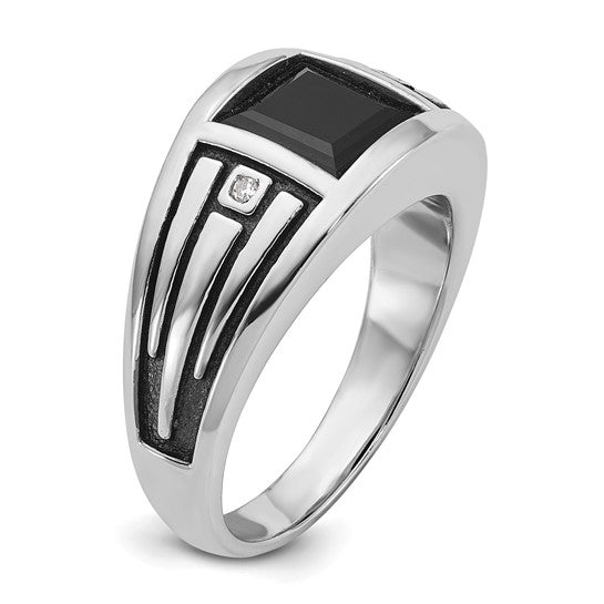 14k White Gold with Black Rhodium IBGoodman Men's Onyx and Diamond Complete Ring