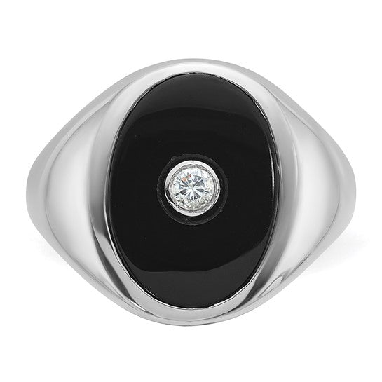 14k White Gold IBGoodman Men's Onyx and 1/10 carat Diamond Complete Ring