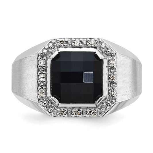14k White Gold IBGoodman Men's Onyx and 1/8 carat Diamond Complete Ring