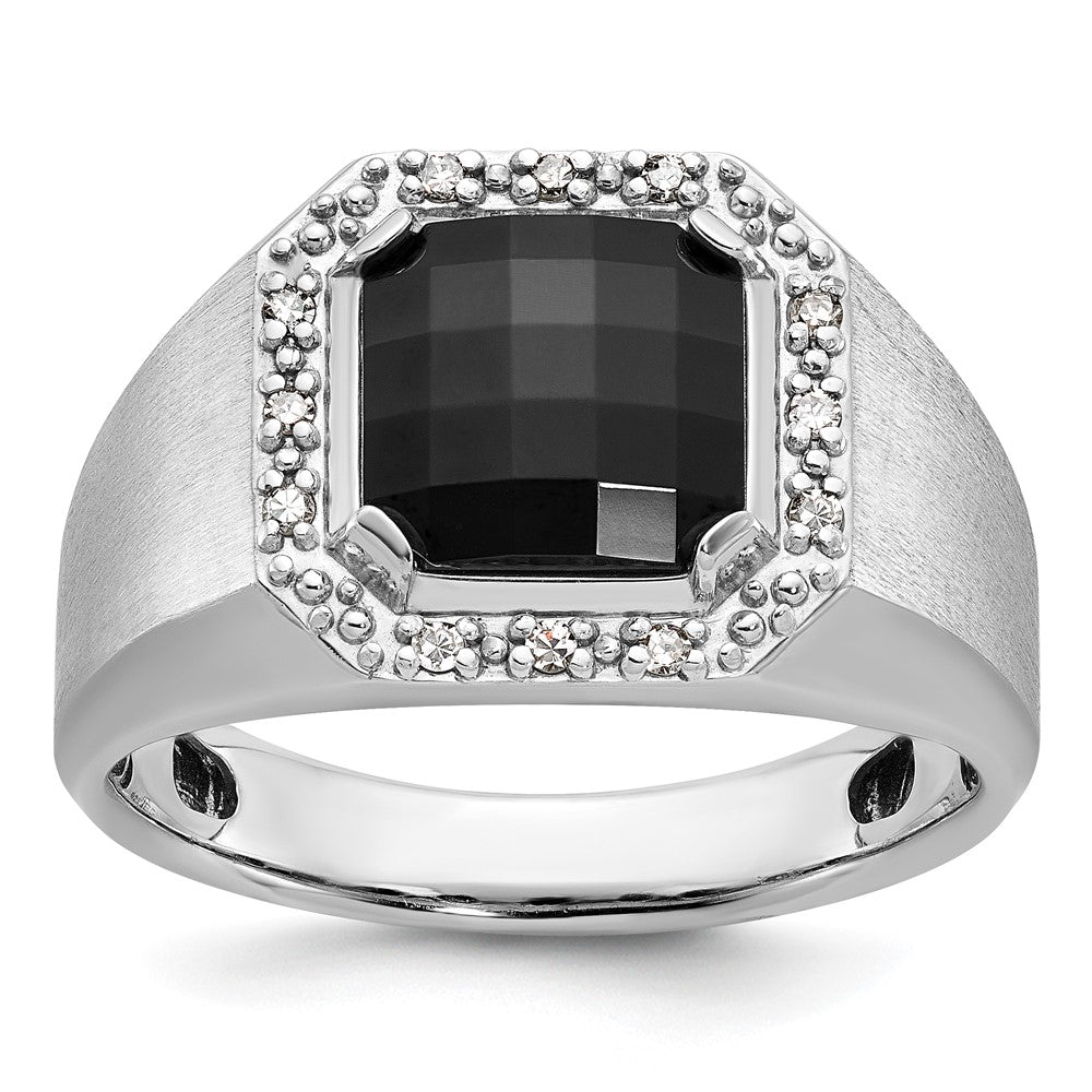 14k White Gold IBGoodman Men's Onyx and Diamond Complete Ring