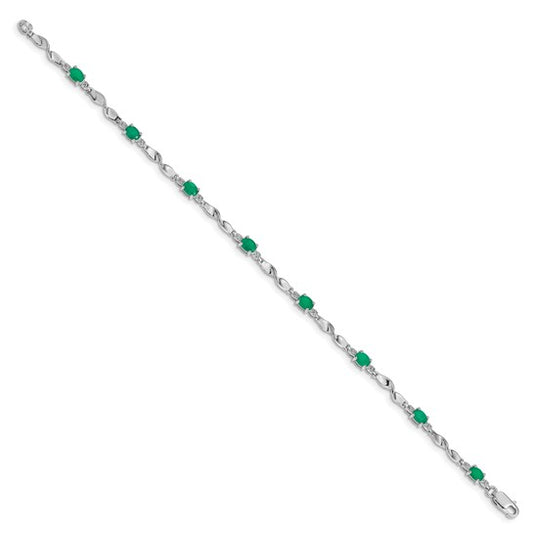 14k White Gold Diamond and Emerald Bracelet