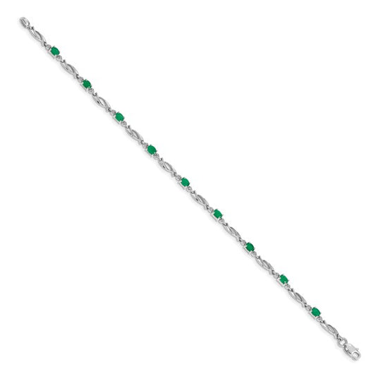 14k White Gold Diamond and Emerald Bracelet