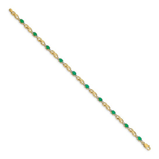14k Diamond and Oval Emerald Bracelet