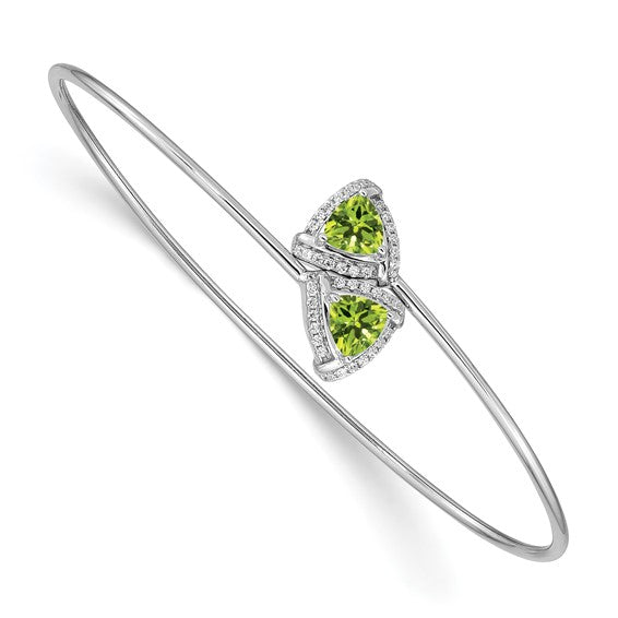 14k White Gold Peridot and Diamond Flexible Bangle