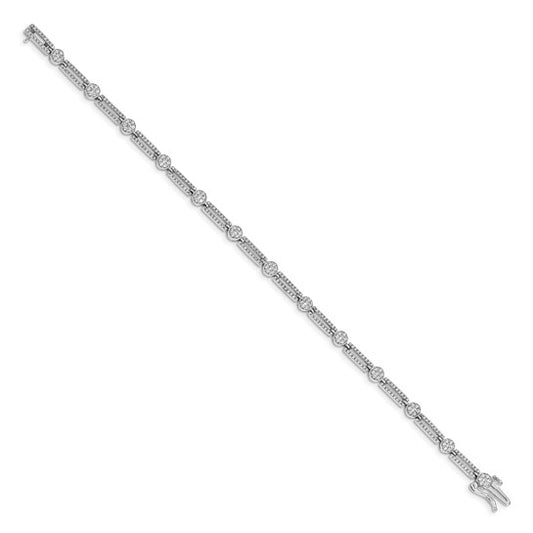 14k White Gold Diamond Circle and Rectangle Link Bracelet