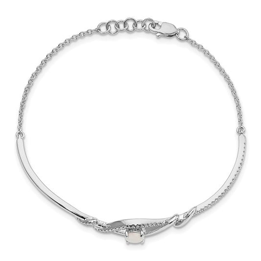 14k White Gold Opal ByPass 7in with .5in ext Bar Bracelet