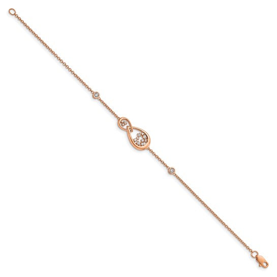 14k Rose Gold Polished Diamond Teardrop 7in Bracelet