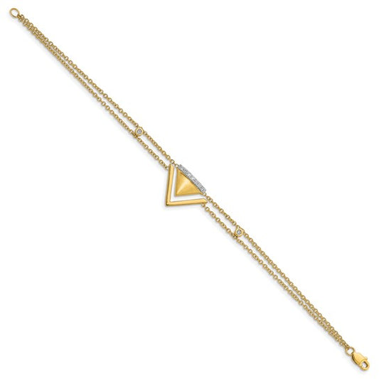 14k Satin/Polished Diamond Double Triangle 2-strand 7in Bracelet