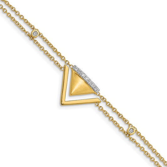 14k Satin/Polished Diamond Double Triangle 2-strand 7in Bracelet