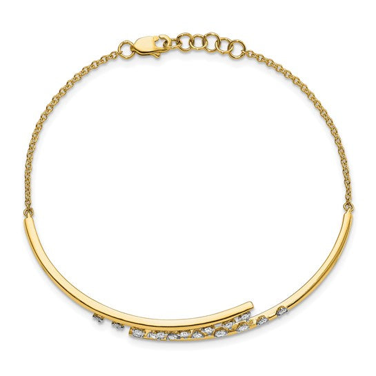 14k Polished Diamond Rows Center Bar 7in with .5 ext Bracelet