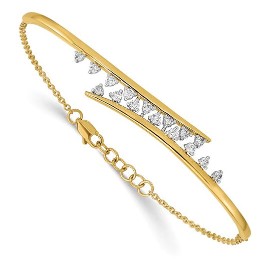14k Polished Diamond Rows Center Bar 7in with .5 ext Bracelet