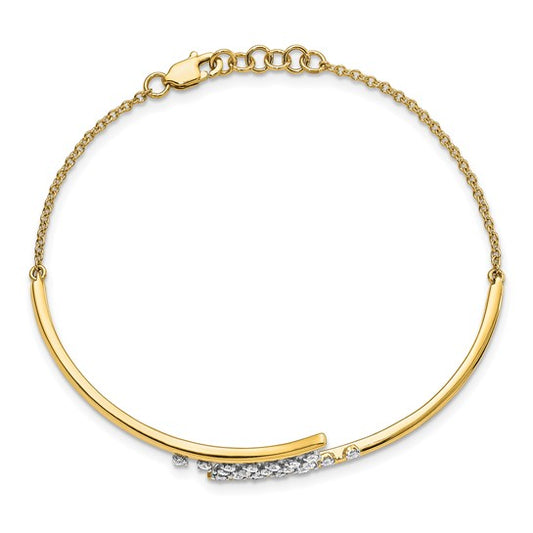 14k Polished Diamond Cluster Center Bar 7in with .5 ext Bracelet