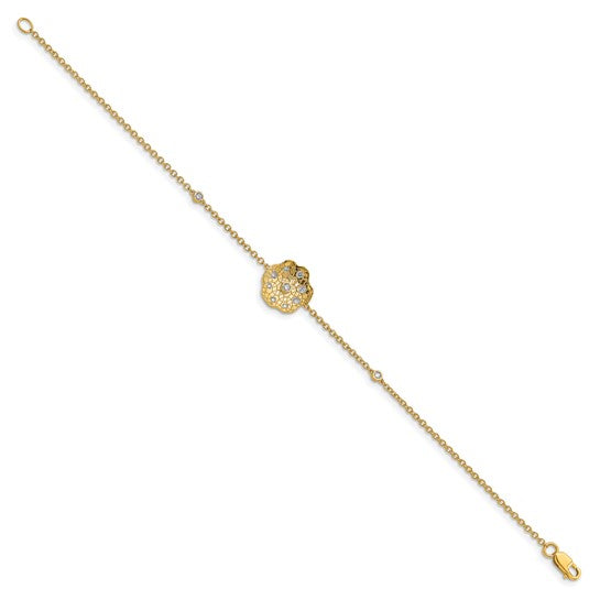 14k Polished and Textured Diamond Circle 7in Bracelet