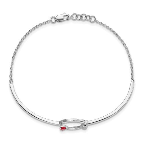 14k White Polished Diamond and Ruby Circle 7in with .5in ext Bracelet