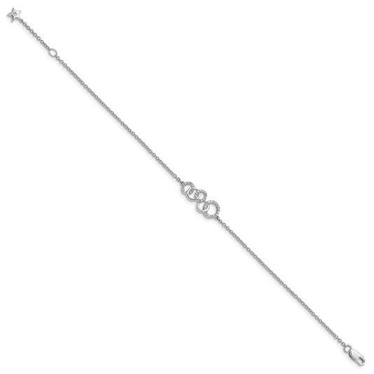 14k White Gold Diamond Circles with Star Dangle 7in Bracelet