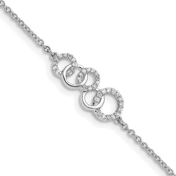 14k White Gold Diamond Circles with Star Dangle 7in Bracelet
