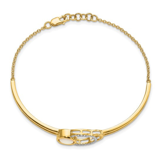 14k Polished Diamond and Opal Circle Bar 7in with .5in ext Bracelet