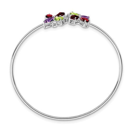 14k White Gold Amethyst/Peridot/Garnet/Diamond Bangle