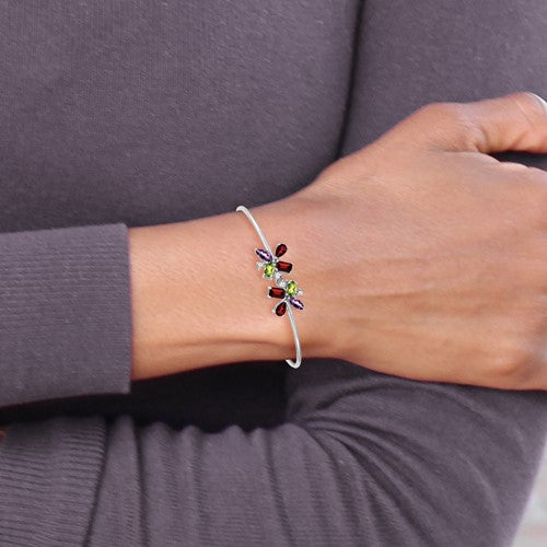 14k White Gold Amethyst/Peridot/Garnet/Diamond Bangle