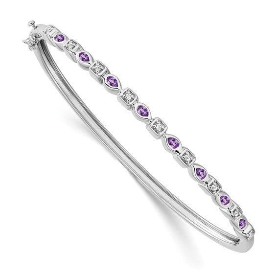 14k White Gold Amethyst and Diamond Bangle