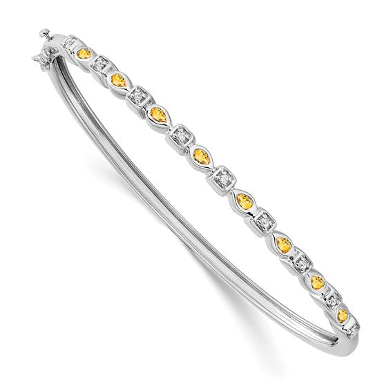 14k White Gold Citrine and Diamond Bangle