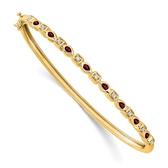 14k Garnet and Diamond Bangle
