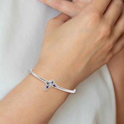 14k White Gold Sapphire and Diamond Butterfly Bangle