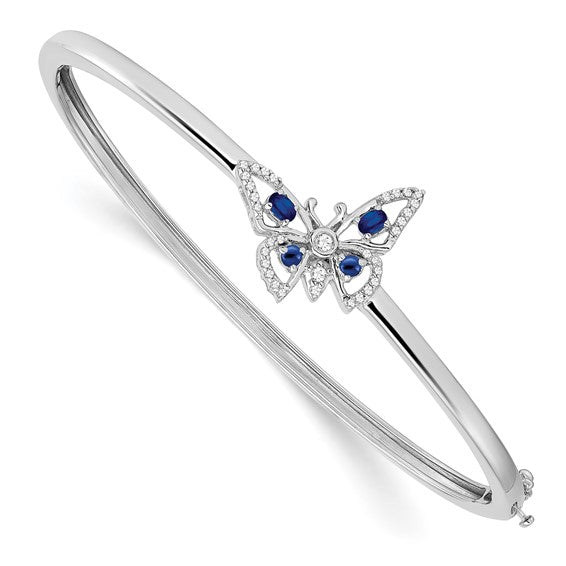 14k White Gold Sapphire and Diamond Butterfly Bangle