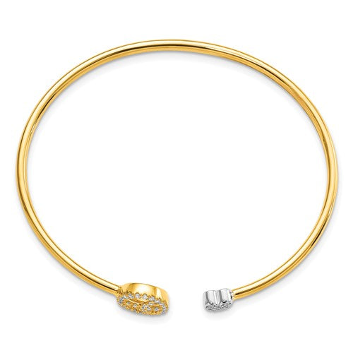 14k Two-tone Diamond Peace and Heart Cuff Bangle