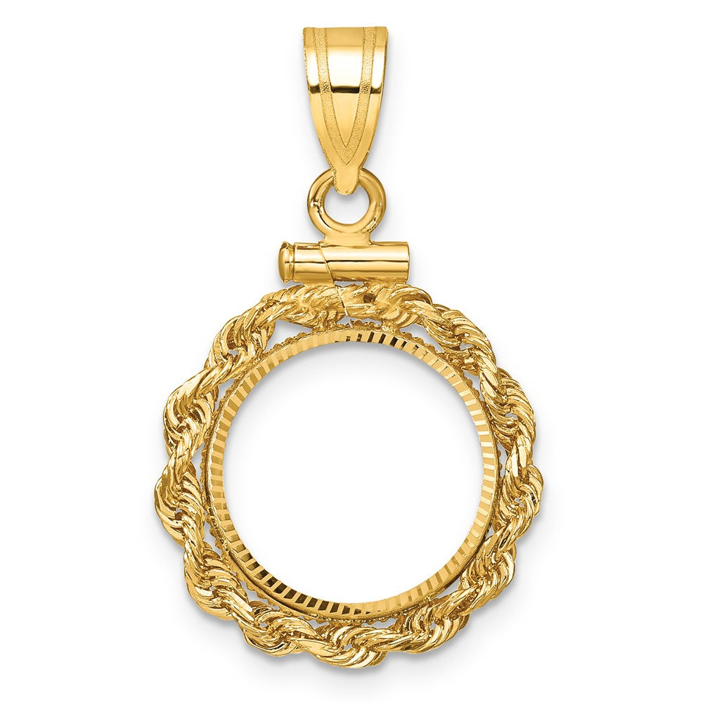 14k Rope & D/C 13.0mm x 1.1mm Screw Top Coin Bezel Pendant