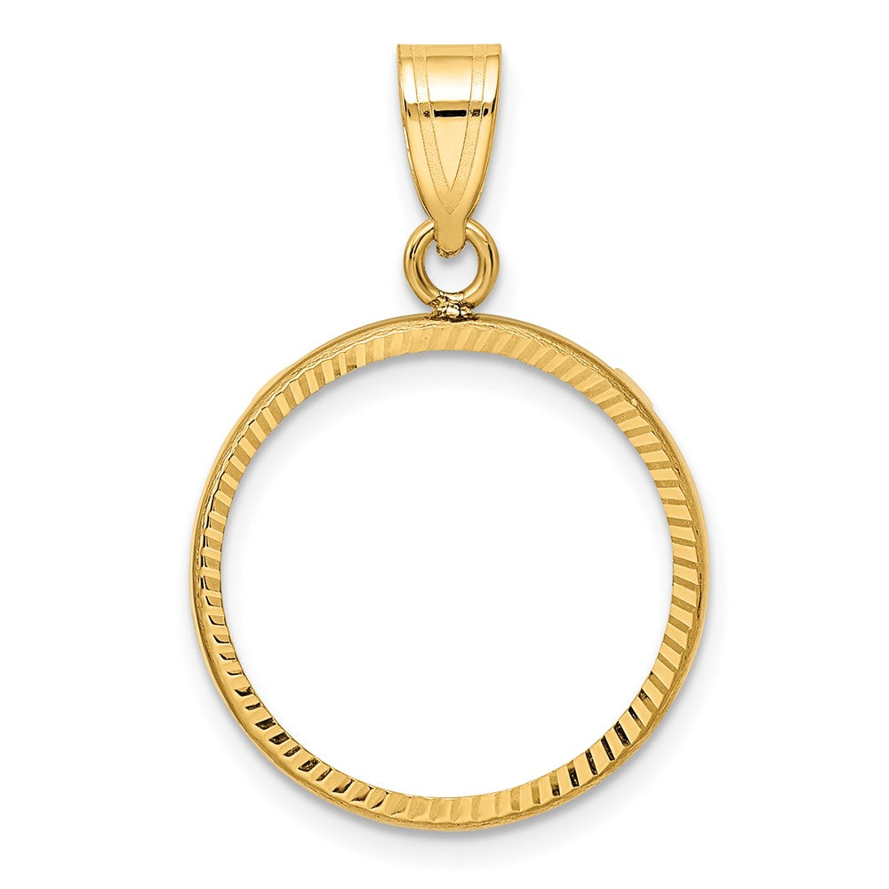 14k Polished and Diamond-cut 18.0mm Prong Coin Bezel Pendant