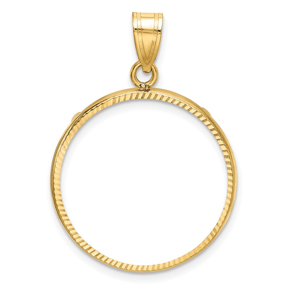 14k Polished and Diamond-cut 22.0mm Prong Coin Bezel Pendant