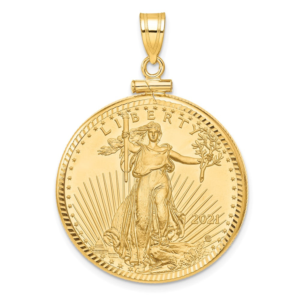 14ky 1/2oz Mounted American Eagle Coin Screw Top Diamond-cut Bezel Pendant